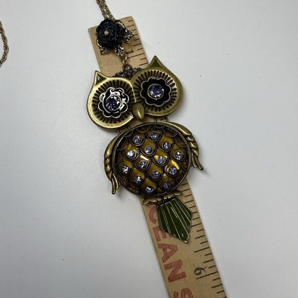 Vintage Betsey Johnson Large Owl Pendant Long Statement Necklace Rare - Picture 6 of 6